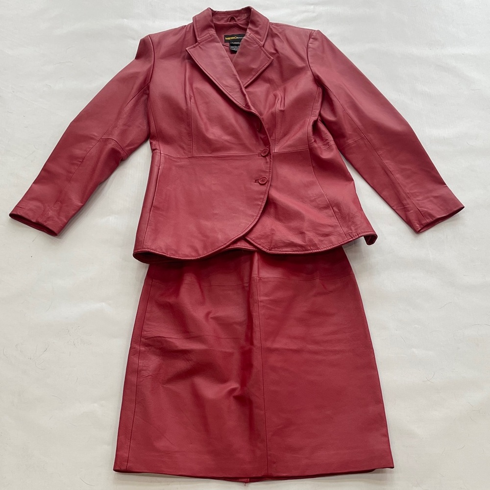 Red Leather Jacket & Skirt Size 8